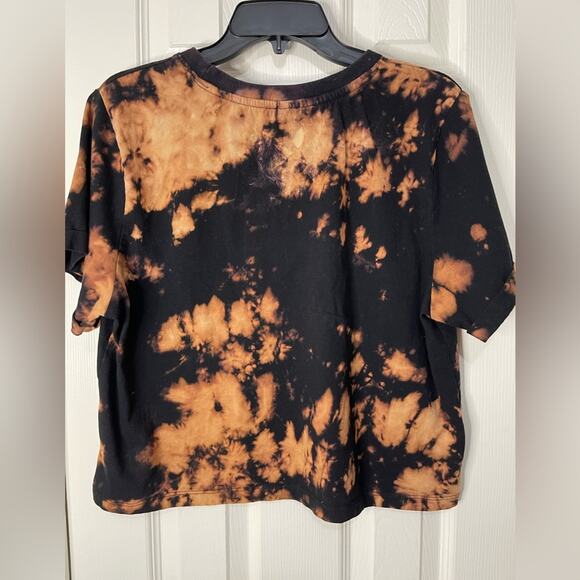 Electric Pink Brown Black Tie Dyed Weekend Whiskey Crop Cotton  T-Shirt Large - Picture 5 of 8